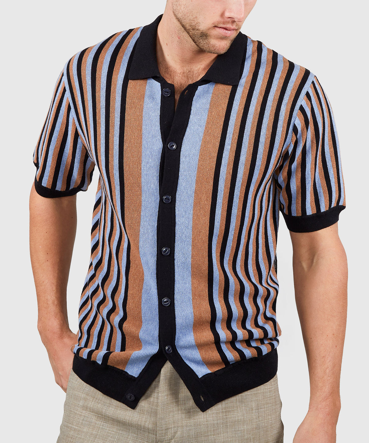 Westport Black Short Sleeve Button Front Polo Knit Shirt, Men's Big & Tall
