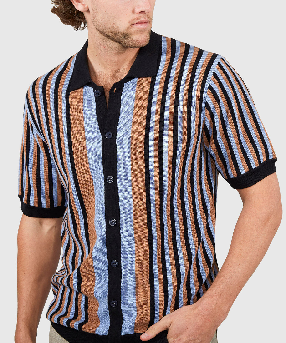 Westport Black Short Sleeve Button Front Polo Knit Shirt, Men's Big & Tall