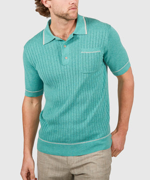 Westport Black Short Sleeve Amici Ribbed Knit Polo Shirt