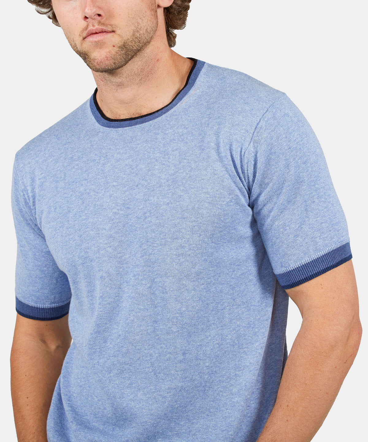 Westport Black Short Sleeve Retro Tipped Crew Neck Knit Shirt, Men's Big & Tall