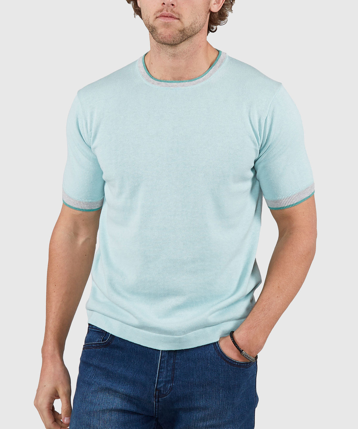 Westport Black Short Sleeve Retro Tipped Crew Neck Knit Shirt, Men's Big & Tall