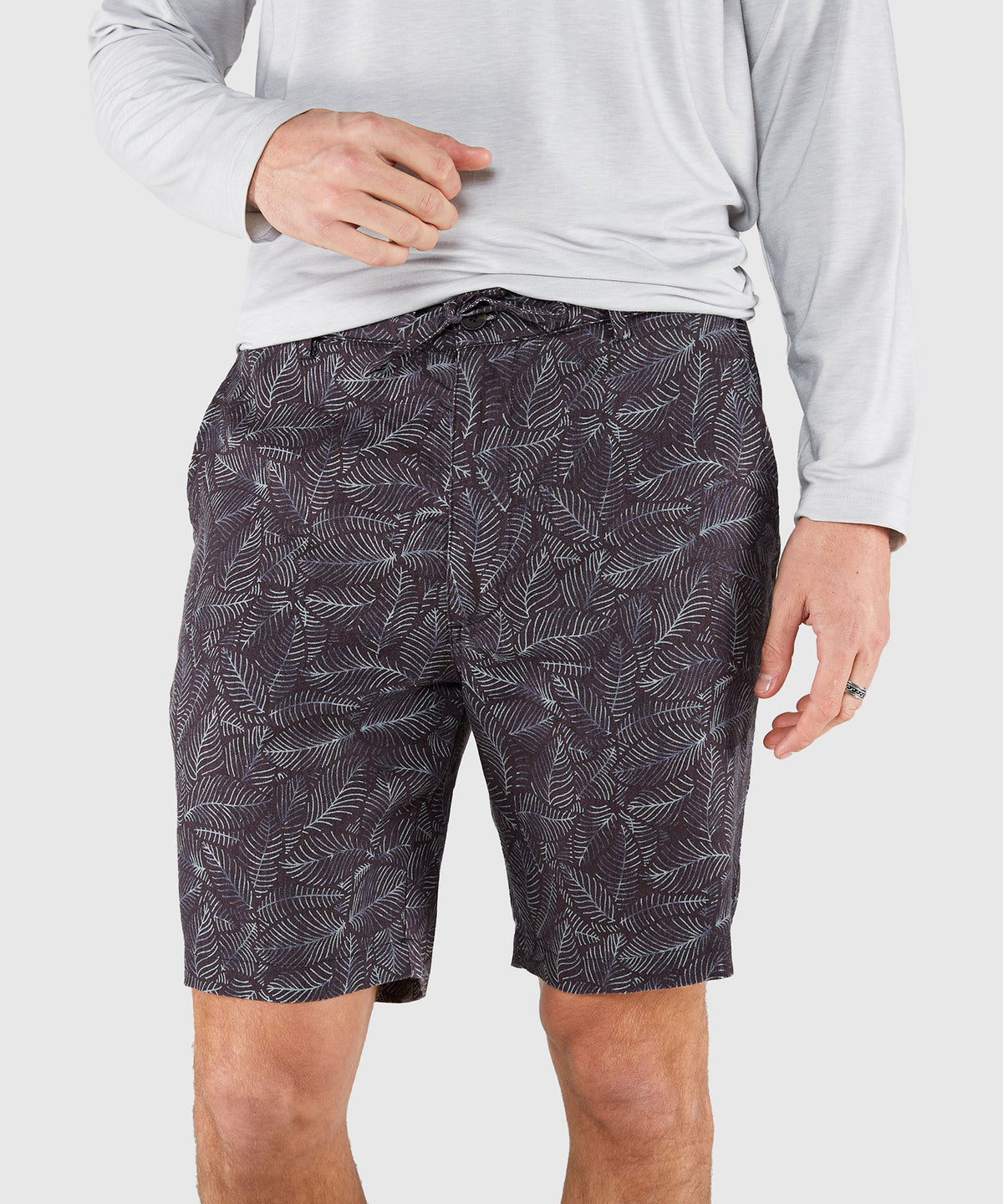 Westport Black Southport Leaf Print Linen Drawcord Short, Men's Big & Tall