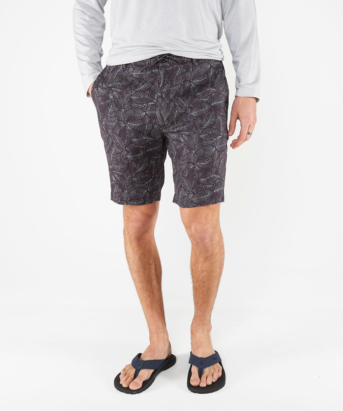 Westport Black Southport Leaf Print Linen Drawcord Short, Men's Big & Tall