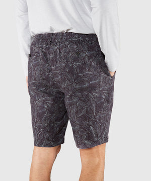 Westport Black Southport Leaf Print Linen Drawcord Short