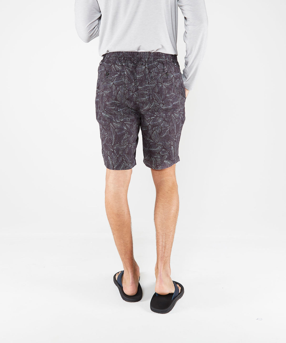 Westport Black Southport Leaf Print Linen Drawcord Short, Men's Big & Tall