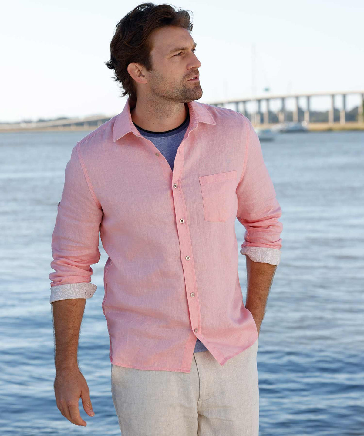 Westport Black Long Sleeve Southport Solid Linen Sport Shirt, Men's Big & Tall