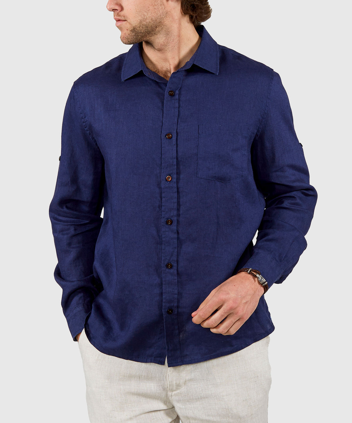 Westport Black Long Sleeve Southport Solid Linen Sport Shirt, Men's Big & Tall