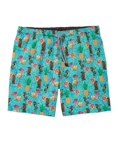 Westport Black Aloha Print Hampton Swim Trunk, Men's Big & Tall