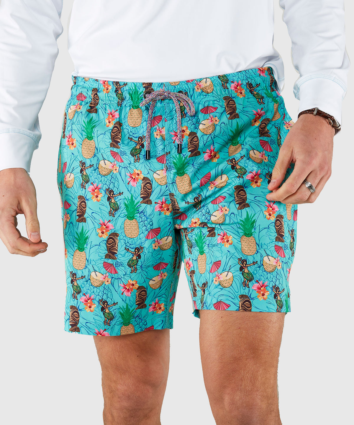 Westport Black Aloha Print Hampton Swim Trunk, Men's Big & Tall