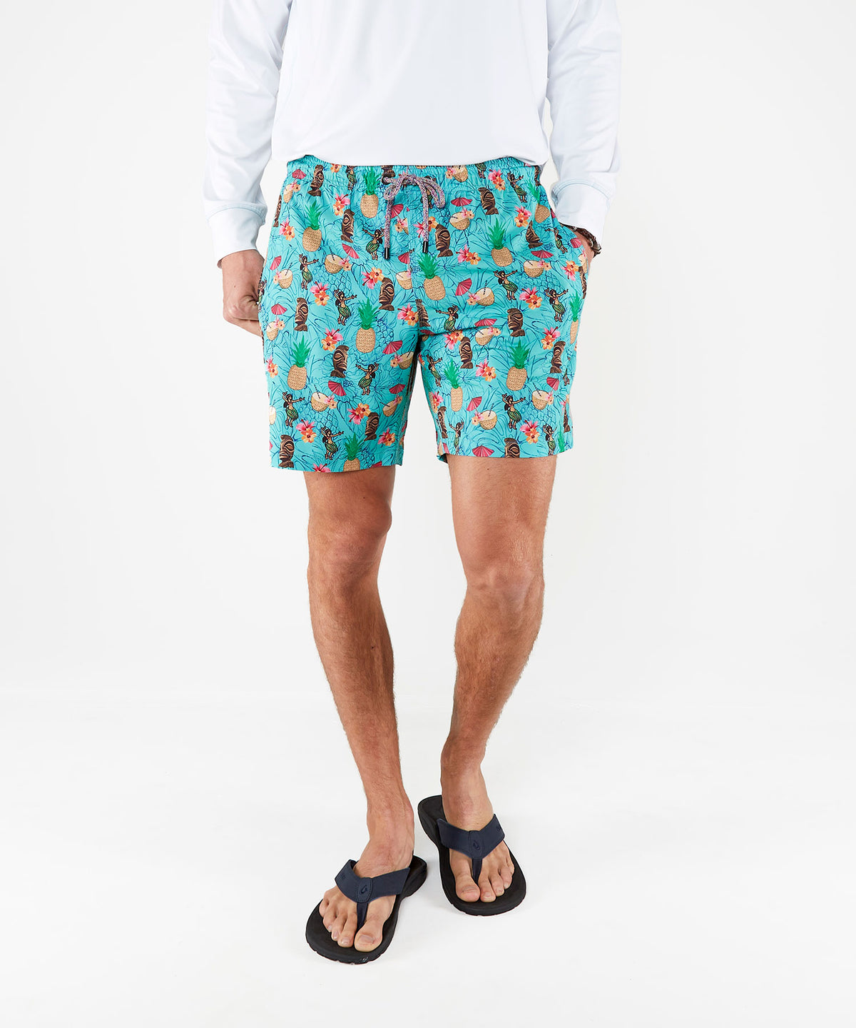 Westport Black Aloha Print Hampton Swim Trunk, Men's Big & Tall