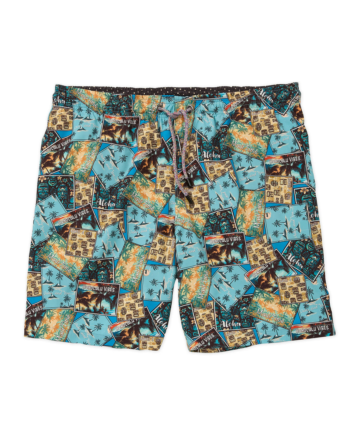 Westport Black Postcard Print Hampton Swim Trunk, Men's Big & Tall