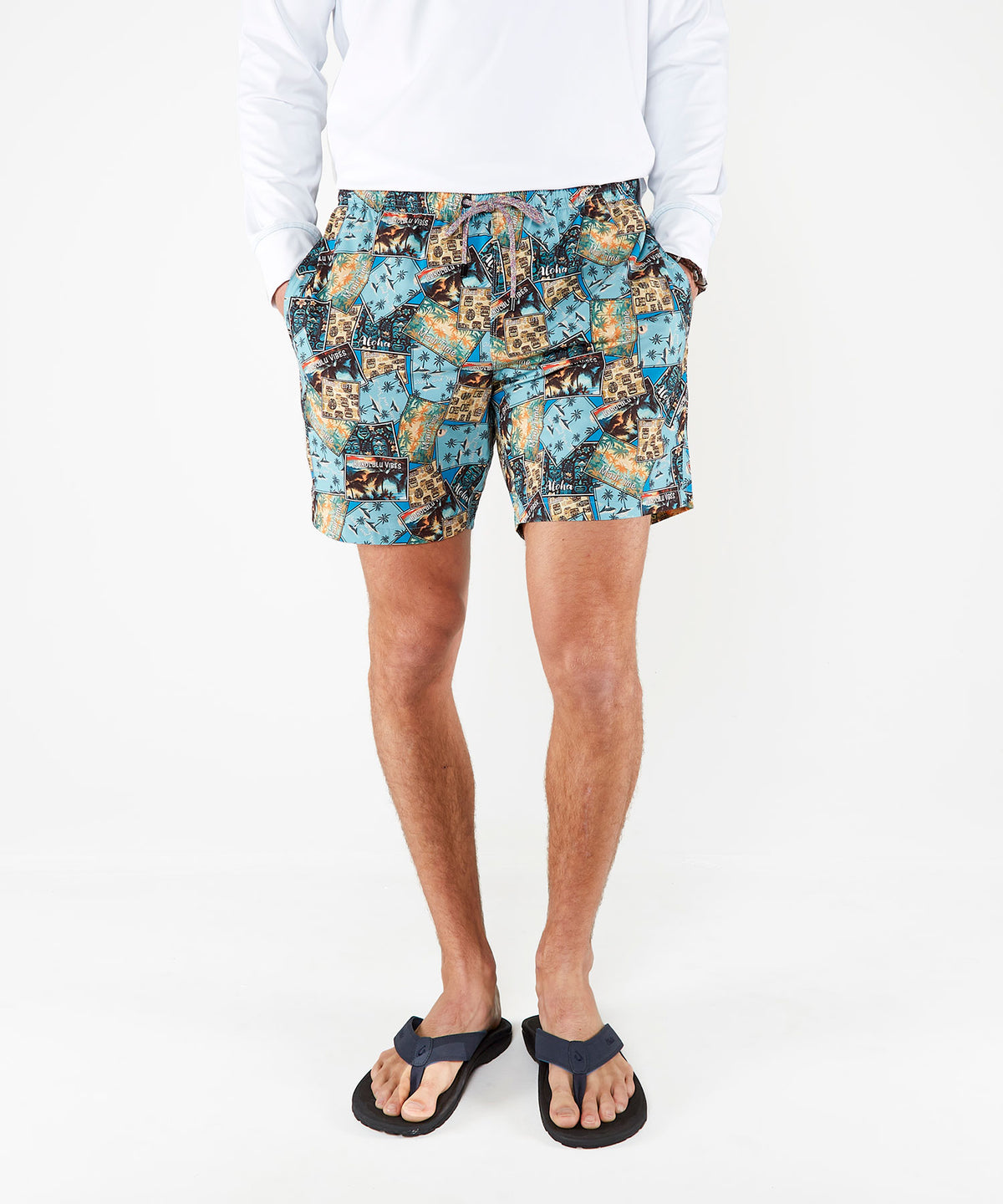 Westport Black Postcard Print Hampton Swim Trunk, Men's Big & Tall