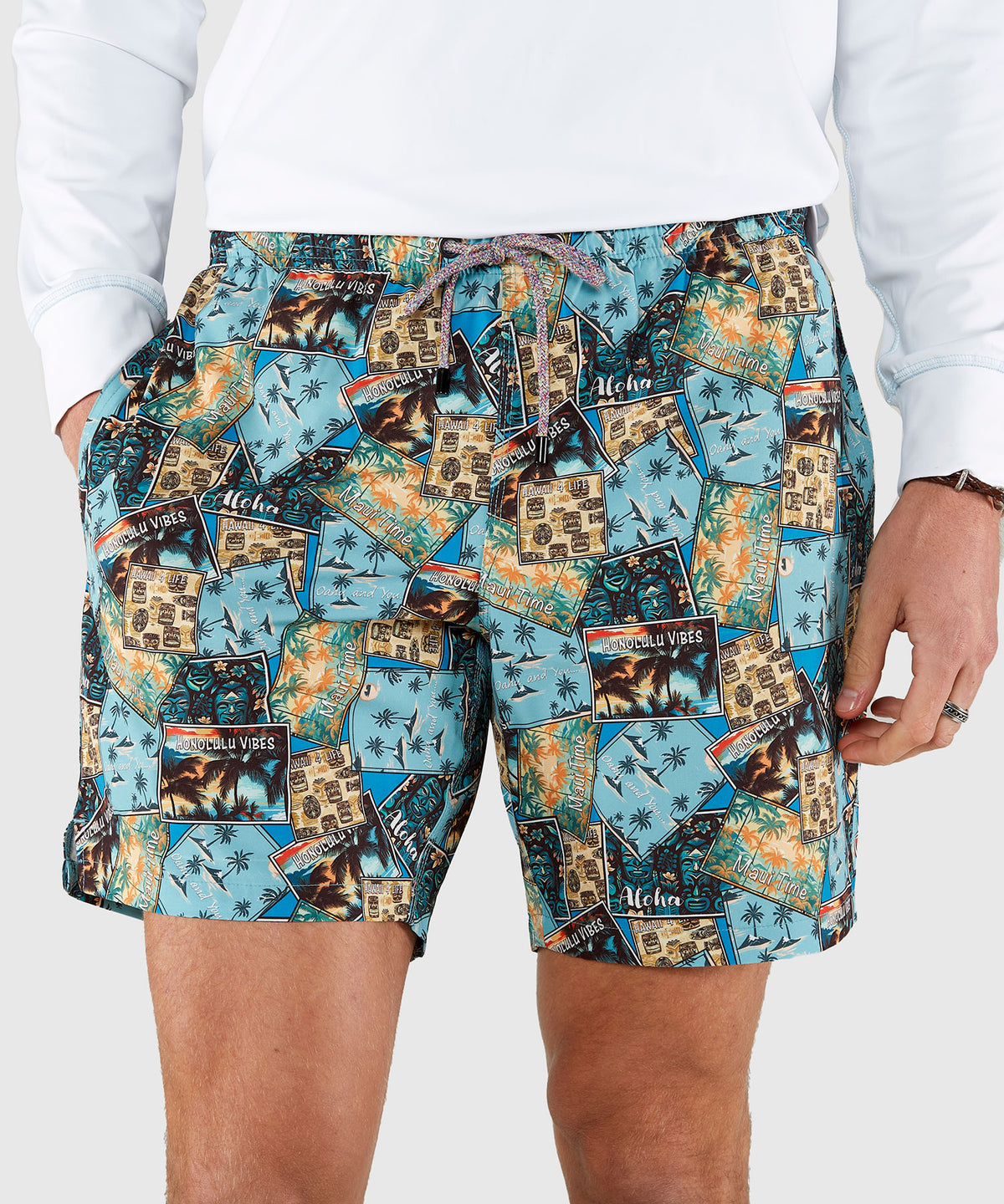 Westport Black Postcard Print Hampton Swim Trunk, Men's Big & Tall