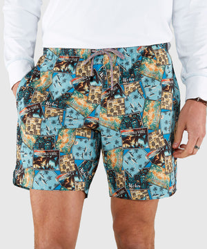 Westport Black Postcard Print Hampton Swim Trunk