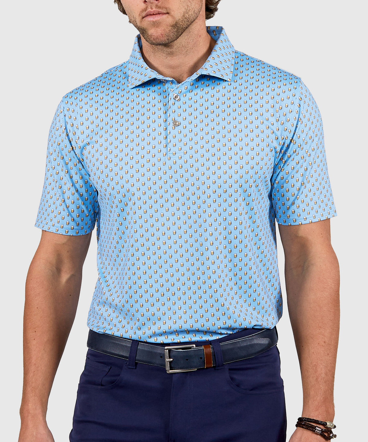 Westport Lifestyle Short Sleeve Performance 'Beer' Print Polo Knit Shirt, Men's Big & Tall