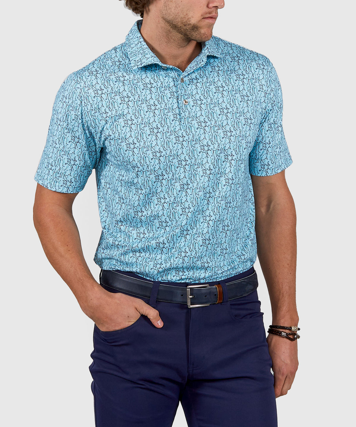 Westport Lifestyle Short Sleeve Performance 'Golfer' Print Polo Knit Shirt, Men's Big & Tall