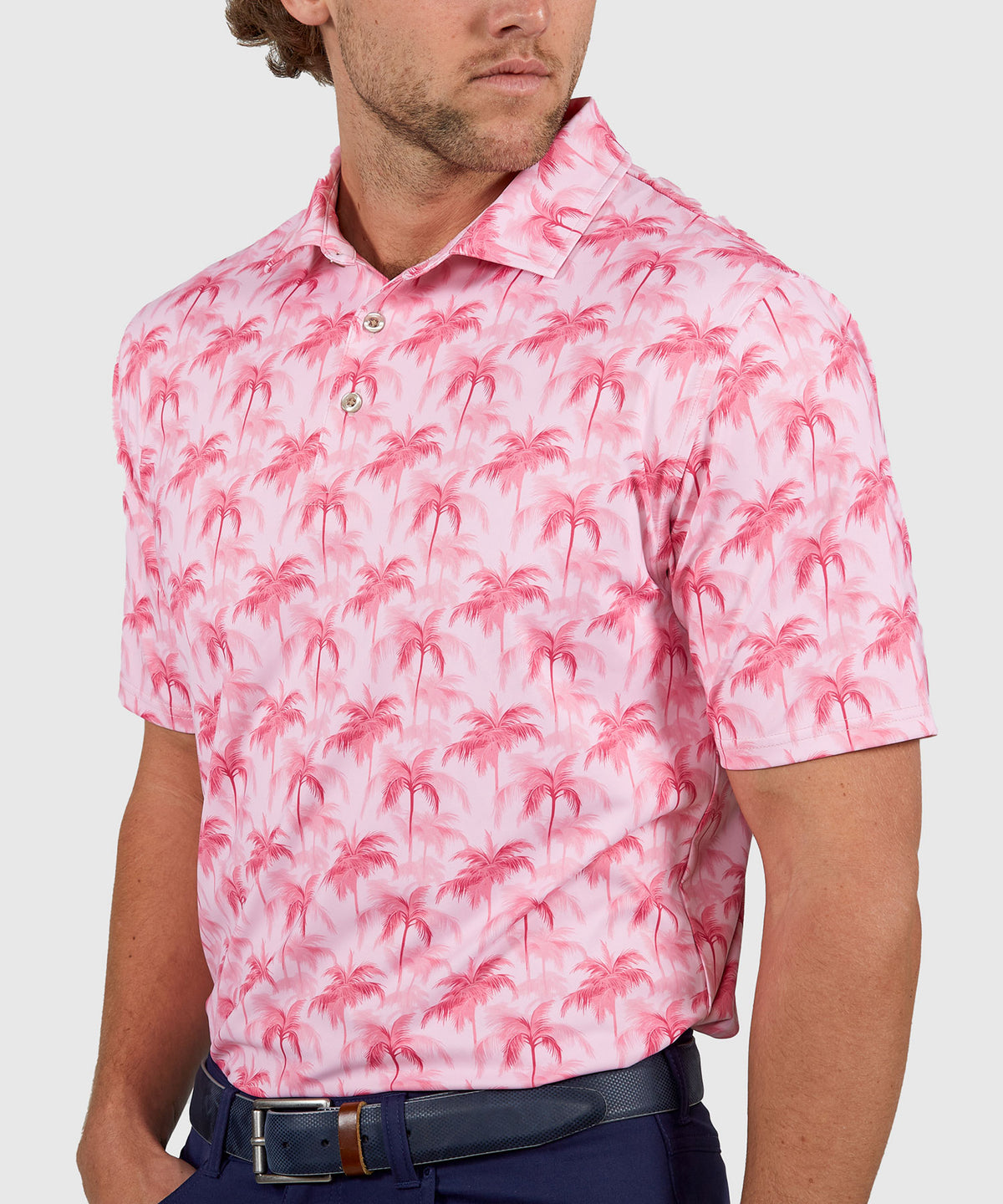 Westport Lifestyle Short Sleeve Performance 'Palm' Print Polo Knit Shirt, Men's Big & Tall