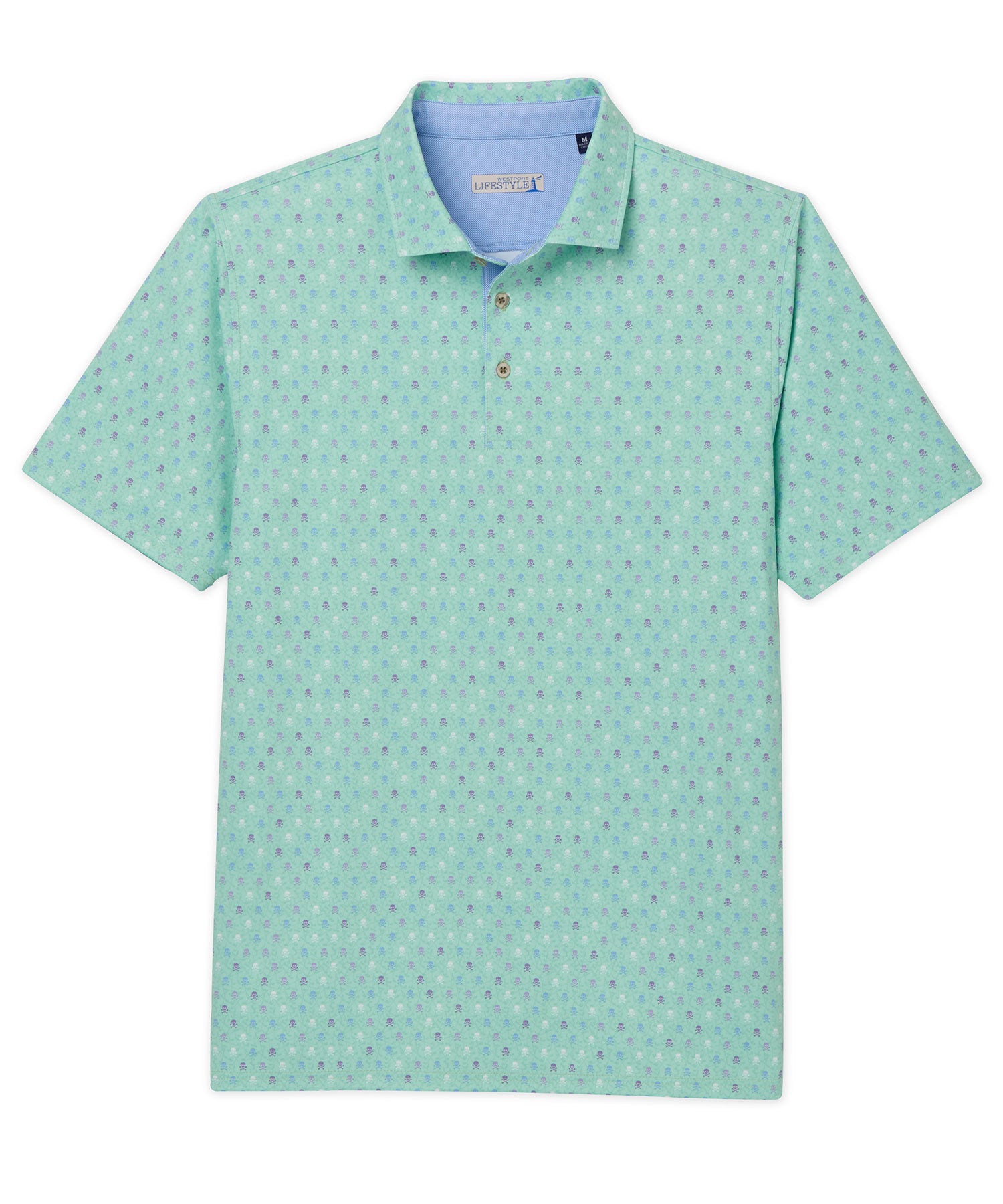 Westport Lifestyle Short Sleeve Performance 'Skulls' Print Polo Knit Shirt