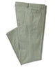 Dusty green stretch linen 5-pocket pant with belt loops, button closure, straight leg