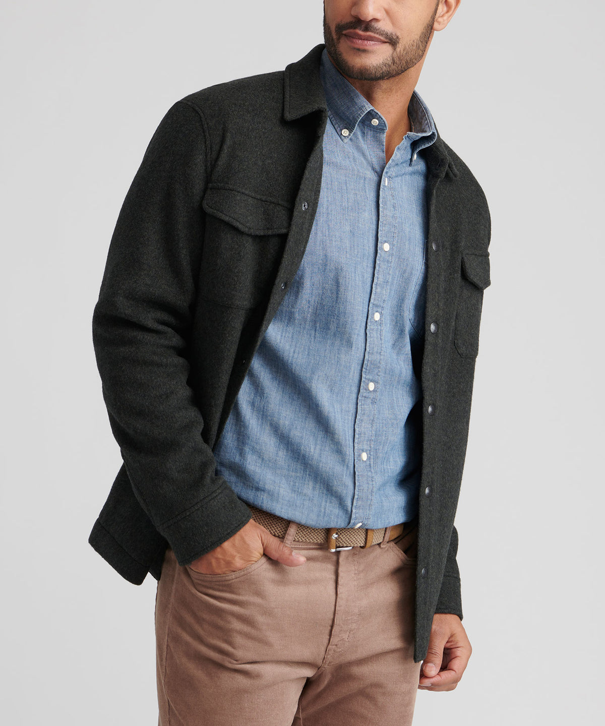 Peter Millar Crown Flex Merino Wool Shirt Jacket, Men's Big & Tall