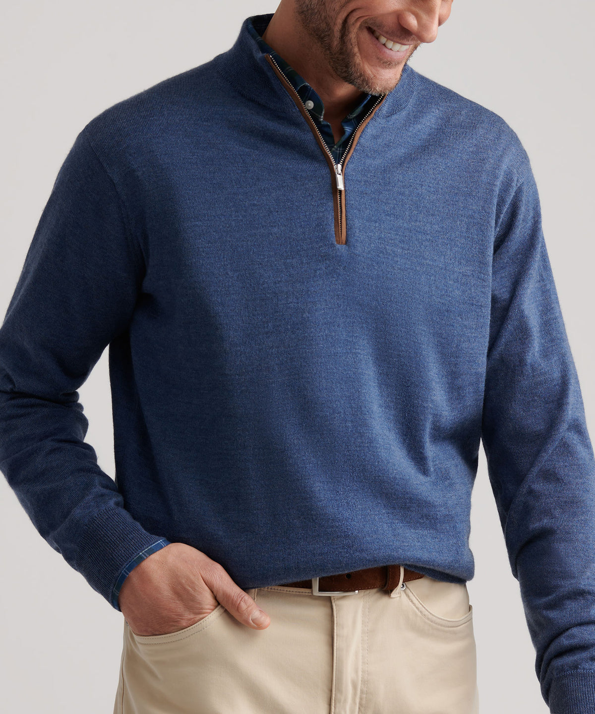 Peter Millar Long Sleeve Autumn Crest Suede Trim Quarter Zip Pullover, Men's Big & Tall