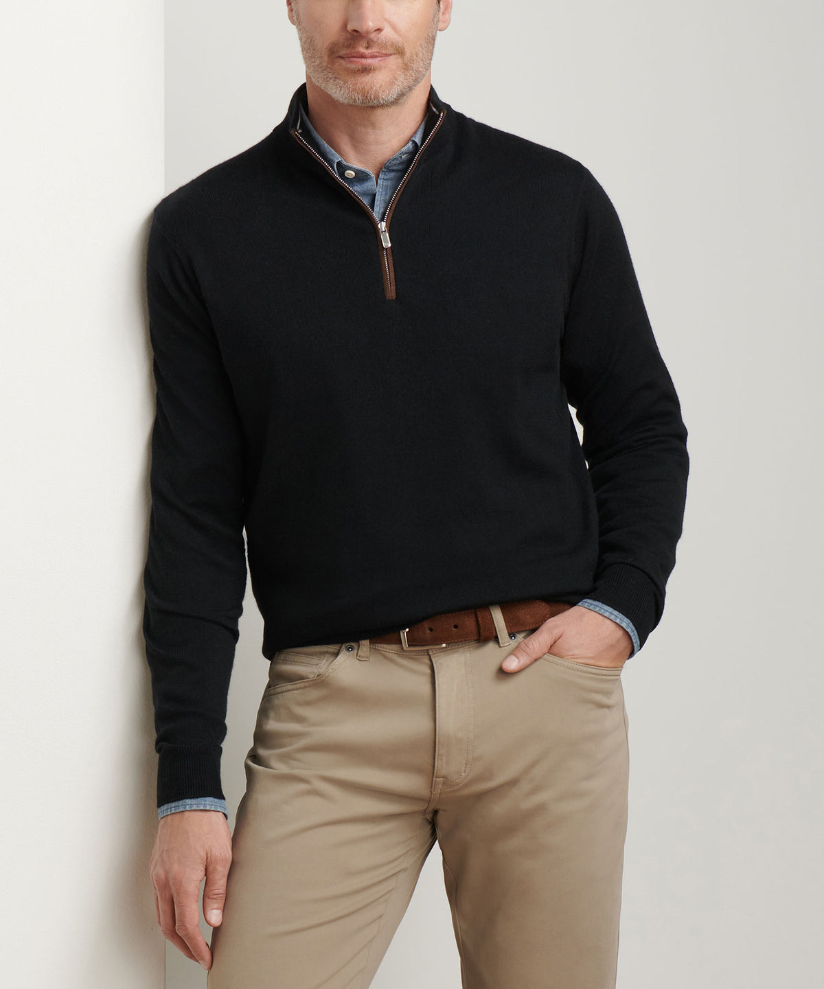 Peter Millar Long Sleeve Autumn Crest Suede Trim Quarter Zip Pullover, Men's Big & Tall