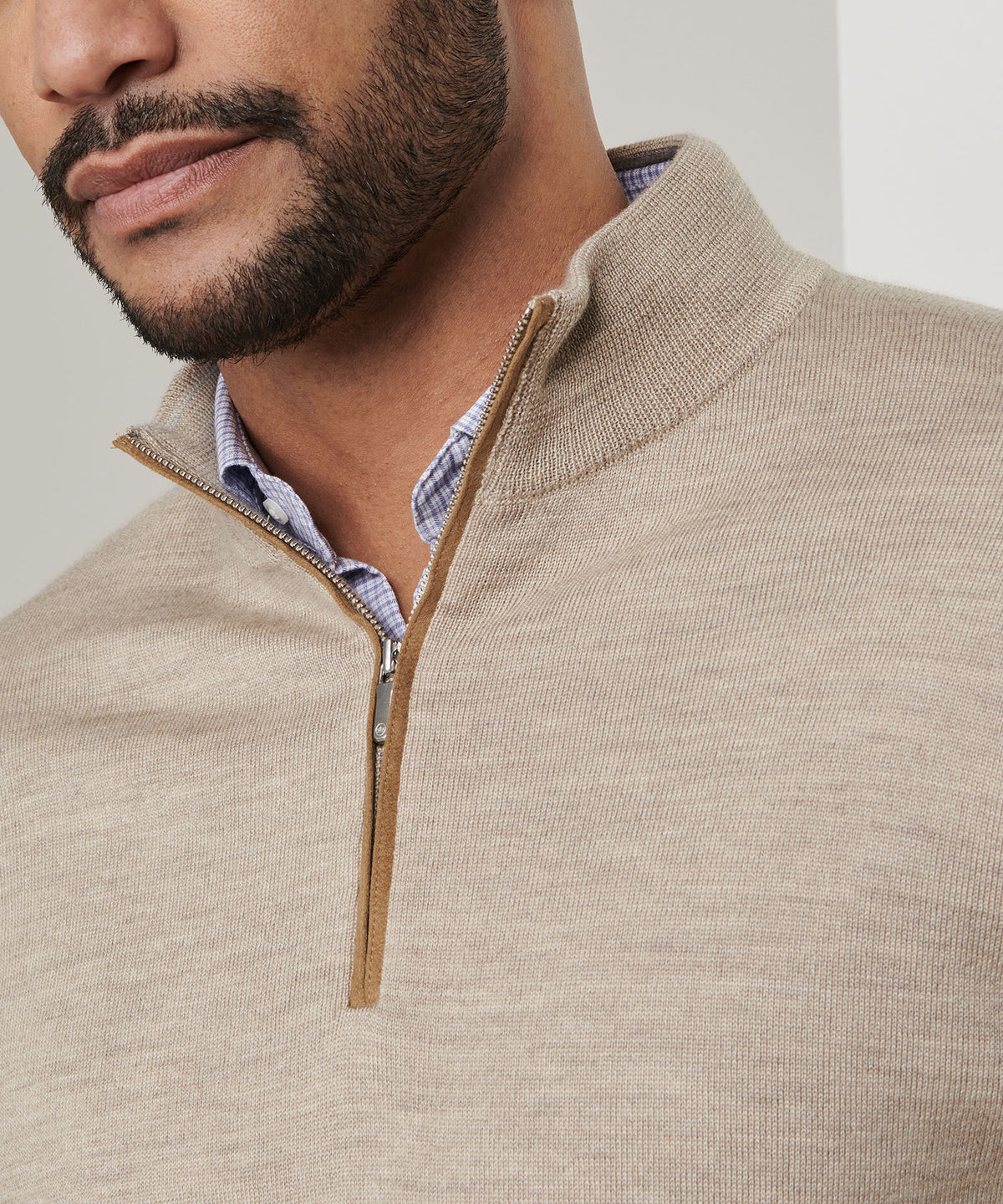 Peter Millar Long Sleeve Autumn Crest Suede Trim Quarter Zip Pullover, Men's Big & Tall