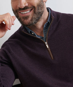 Peter Millar Long Sleeve Autumn Crest Suede Trim Quarter Zip Pullover