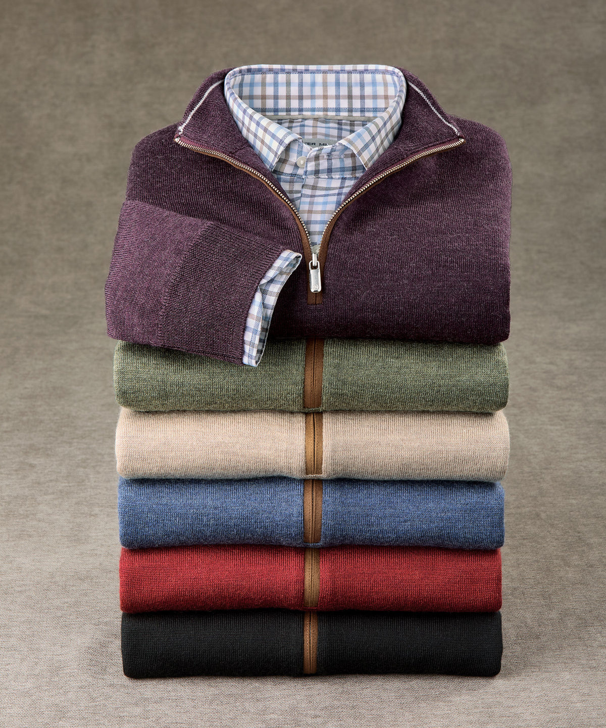 Peter Millar Long Sleeve Autumn Crest Suede Trim Quarter Zip Pullover, Men's Big & Tall