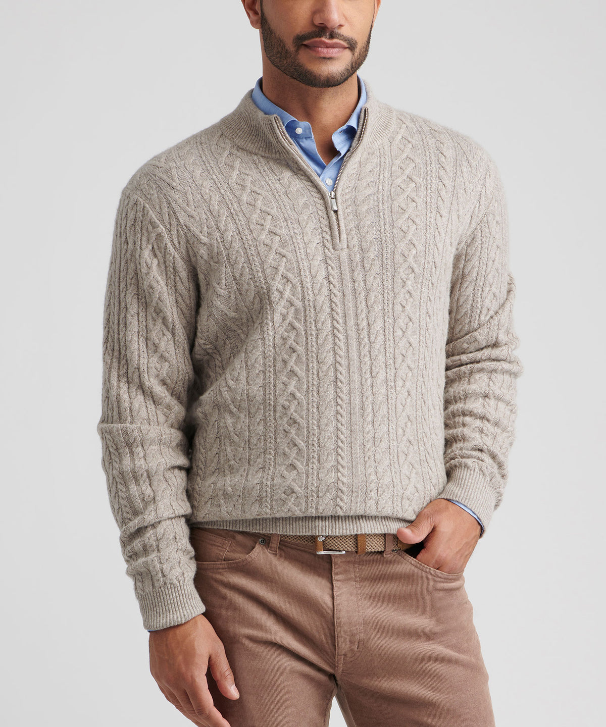 Peter Millar Long Sleeve Crescent Ridge Cable Quarter Zip Sweater, Men's Big & Tall