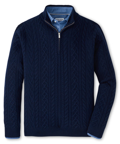 Peter Millar Long Sleeve Crescent Ridge Cable Quarter Zip Sweater, Men's Big & Tall