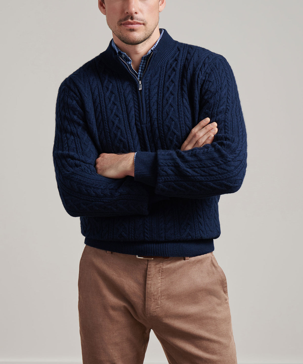Peter Millar Long Sleeve Crescent Ridge Cable Quarter Zip Sweater, Men's Big & Tall