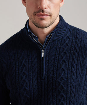 Peter Millar Long Sleeve Crescent Ridge Cable Quarter Zip Sweater