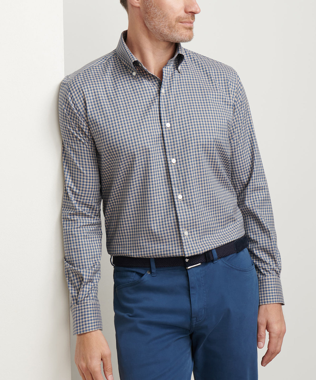 Peter Millar Long Sleeve Button Down Collar Cotton Stretch Conway Sport Shirt, Men's Big & Tall