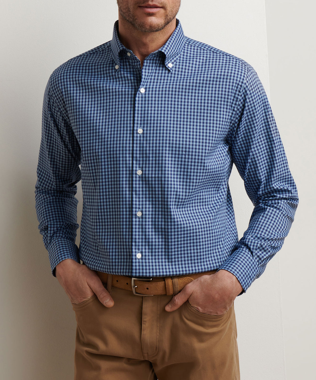 Peter Millar Long Sleeve Button Down Collar Cotton Stretch Conway Sport Shirt, Men's Big & Tall