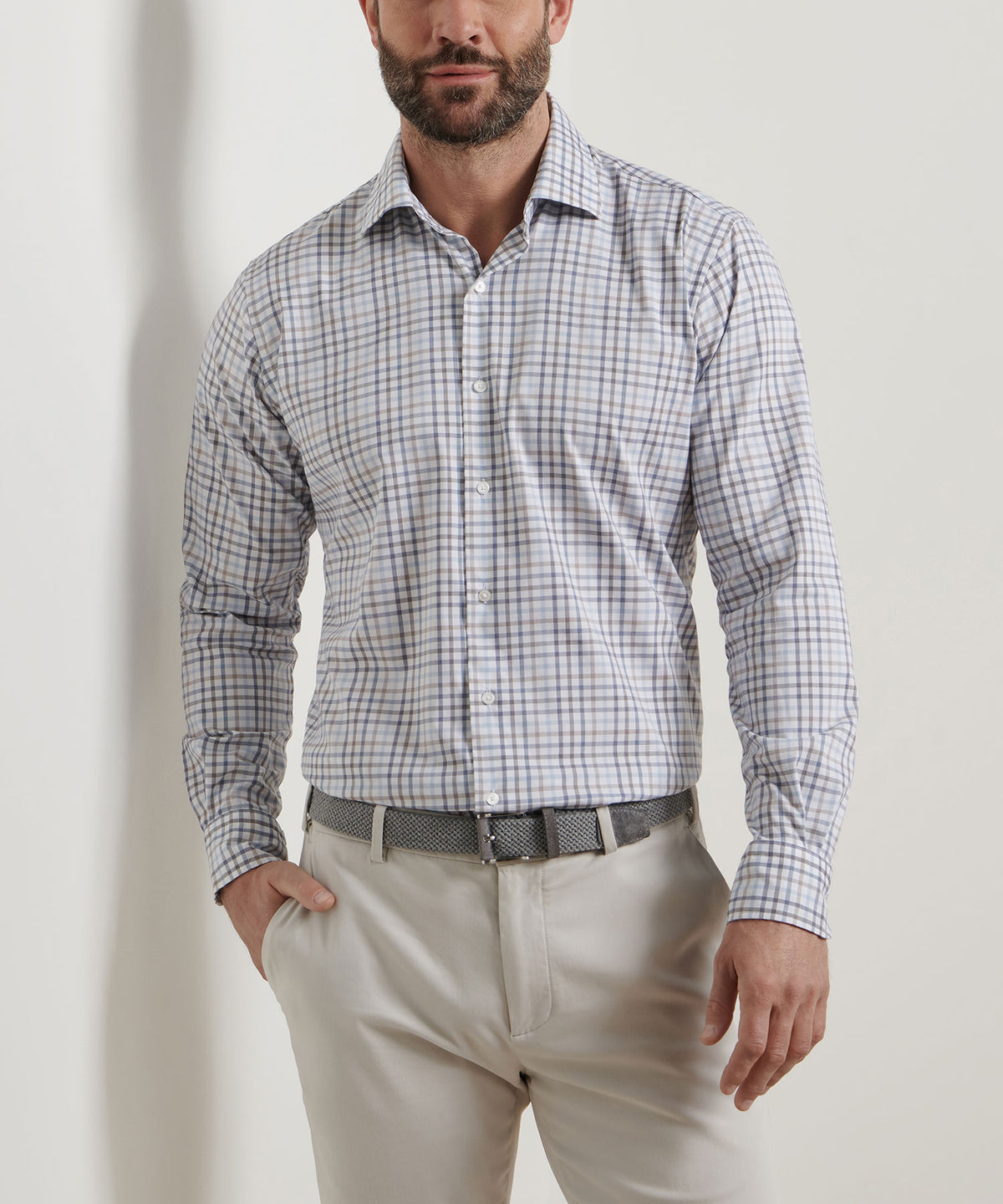 Peter Millar Long Sleeve Spread Collar Cotton Stretch North Coast Sport Shirt, Men's Big & Tall