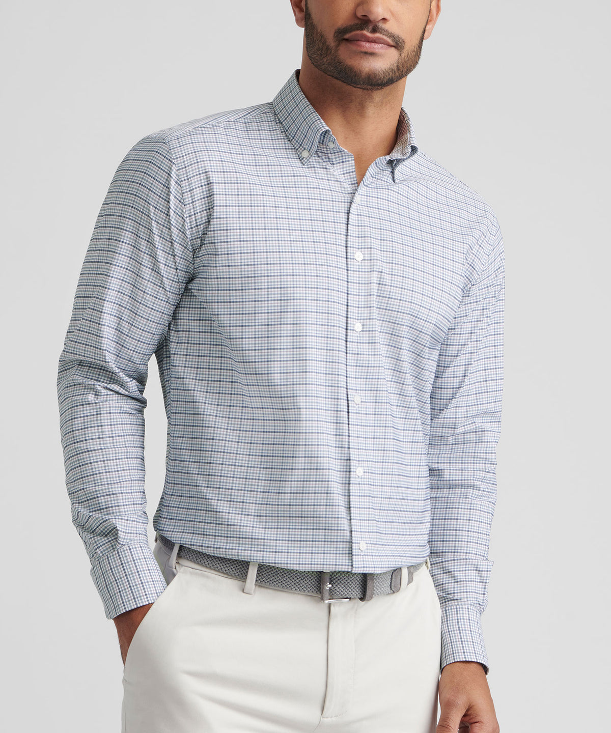 Peter Millar Long Sleeve Button Down Collar Performance Stretch Leavenworth Sport Shirt, Men's Big & Tall