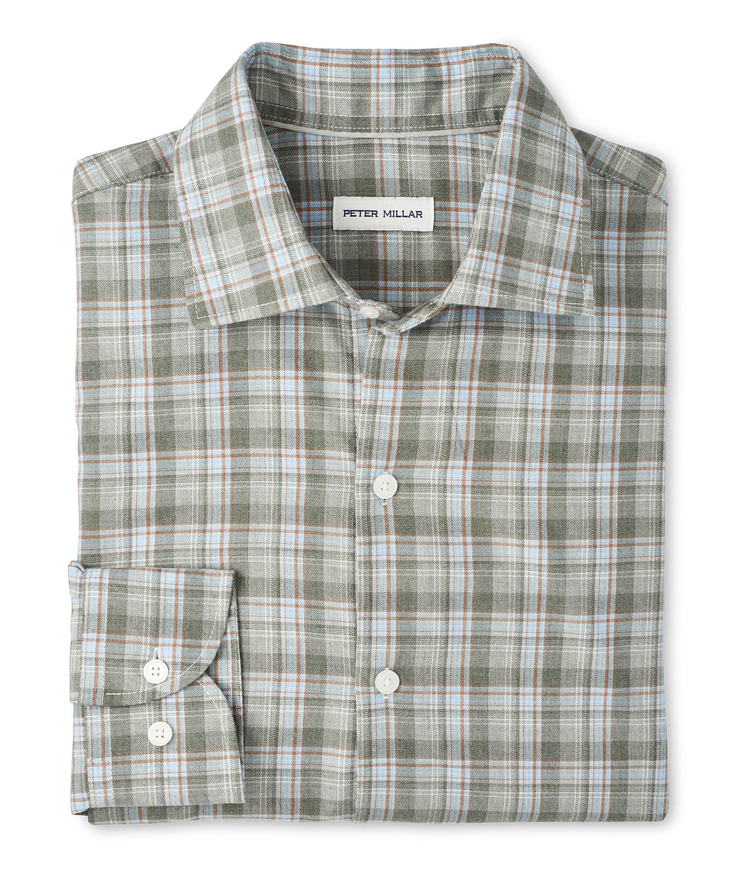 Peter Millar Long Sleeve Spread Collar Performance Flannel White Cap Sport Shirt