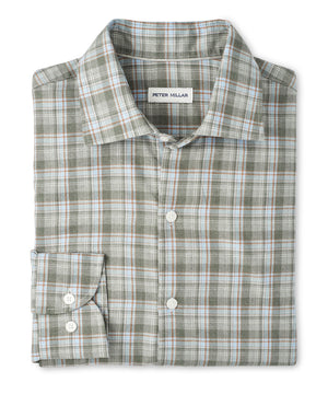Peter Millar Long Sleeve Spread Collar Performance Flannel White Cap Sport Shirt