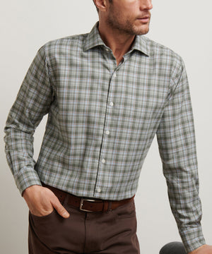Peter Millar Long Sleeve Spread Collar Performance Flannel White Cap Sport Shirt