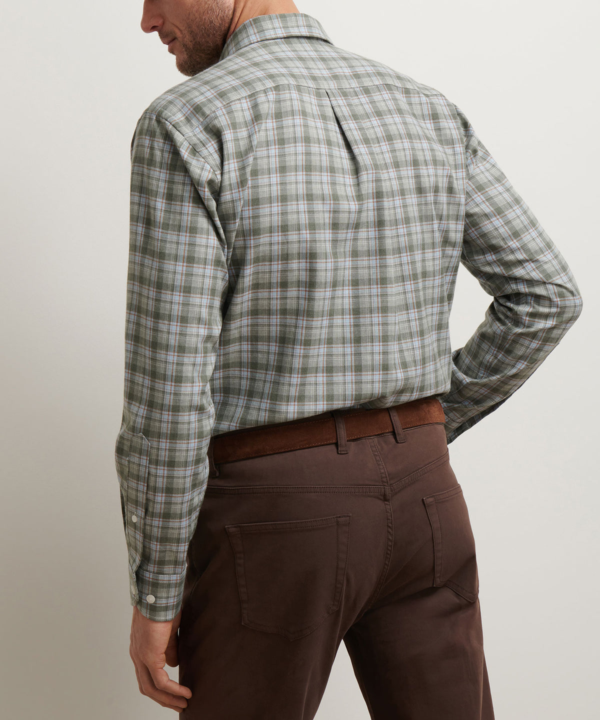 Peter Millar Long Sleeve Spread Collar Performance Flannel White Cap Sport Shirt, Men's Big & Tall