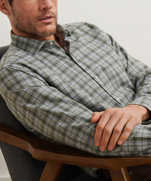 Peter Millar Long Sleeve Spread Collar Performance Flannel White Cap Sport Shirt