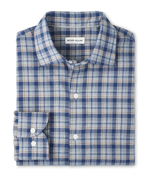 Peter Millar Long Sleeve Spread Collar Performance Flannel White Cap Sport Shirt