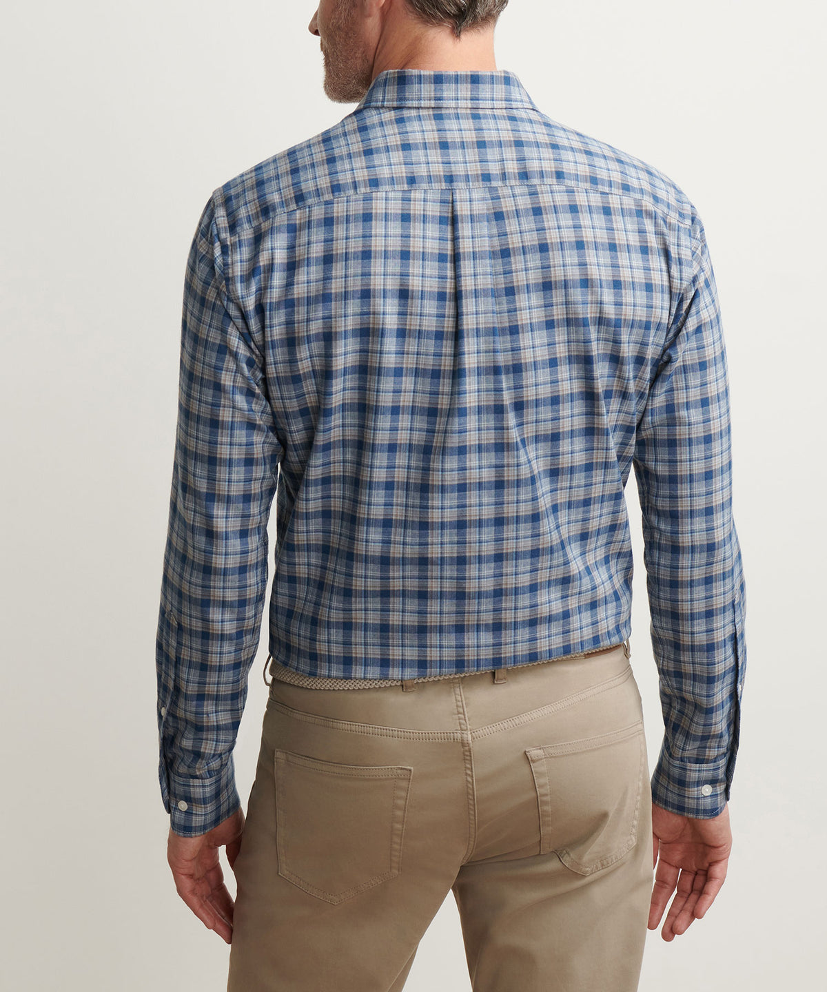 Peter Millar Long Sleeve Spread Collar Performance Flannel White Cap Sport Shirt, Men's Big & Tall