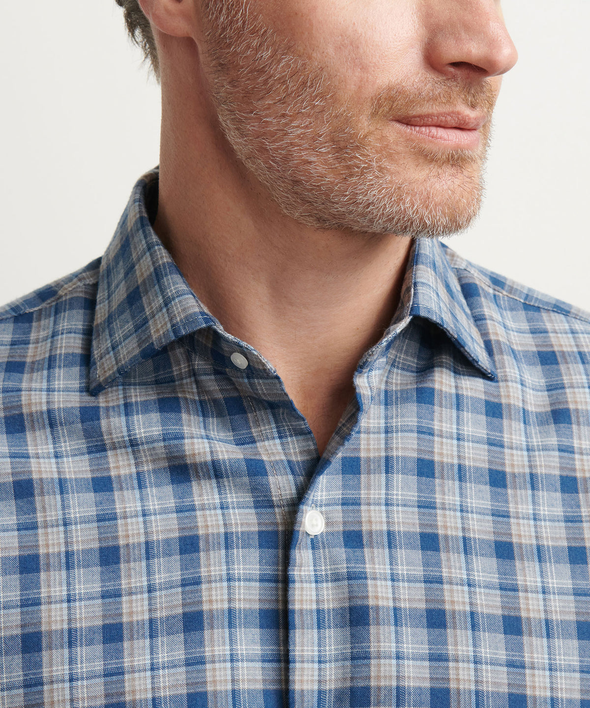 Peter Millar Long Sleeve Spread Collar Performance Flannel White Cap Sport Shirt, Men's Big & Tall