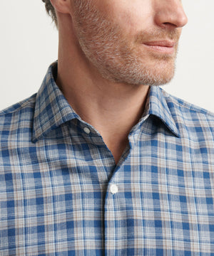 Peter Millar Long Sleeve Spread Collar Performance Flannel White Cap Sport Shirt