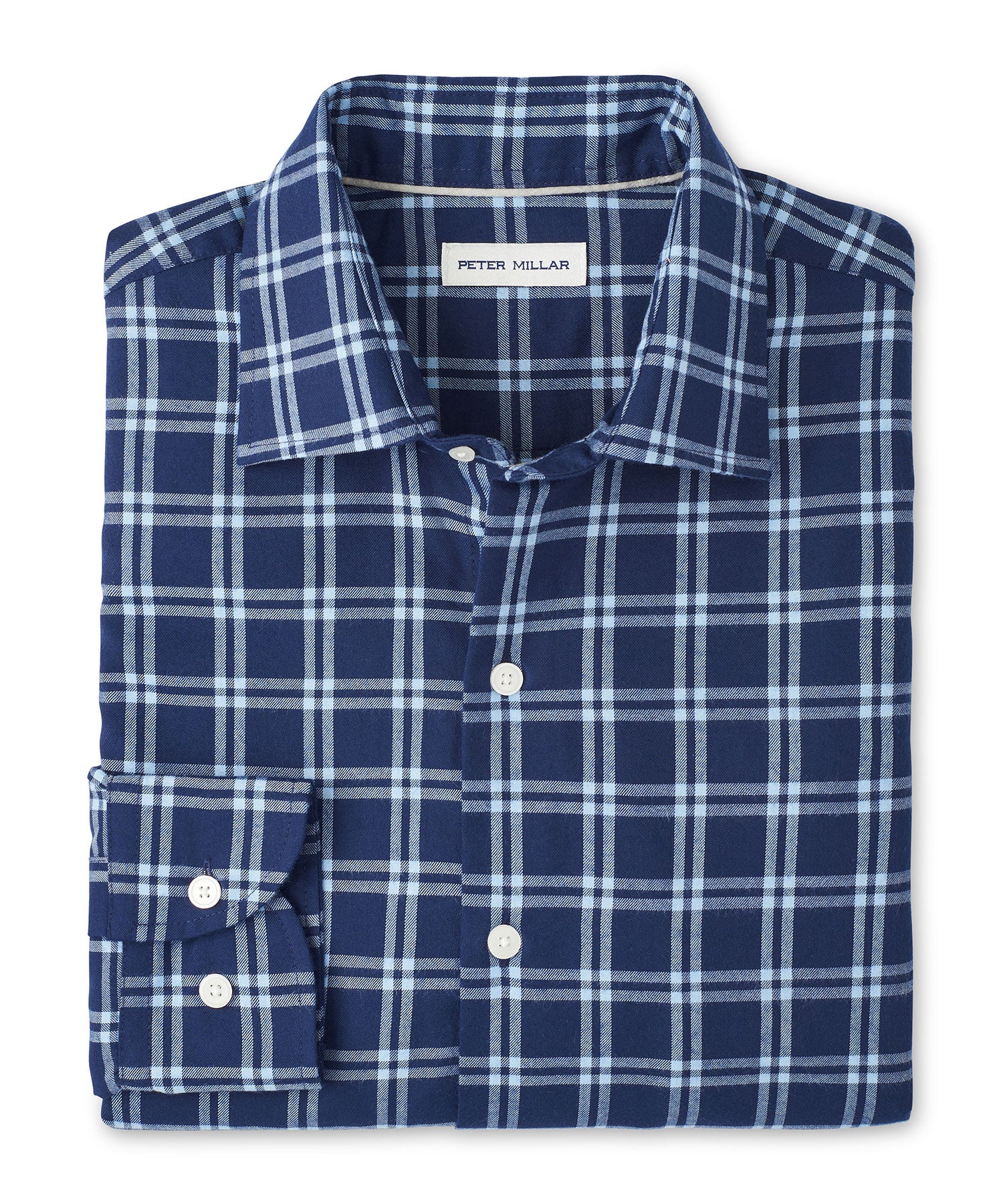 Peter Millar Long Sleeve Spread Collar Performance Flannel Mystic Sport Shirt