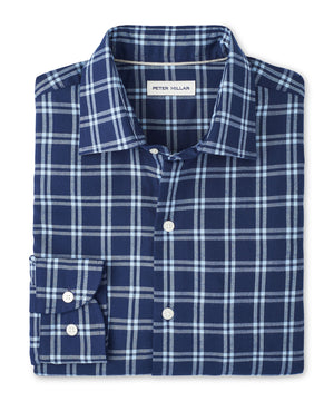 Peter Millar Long Sleeve Spread Collar Performance Flannel Mystic Sport Shirt