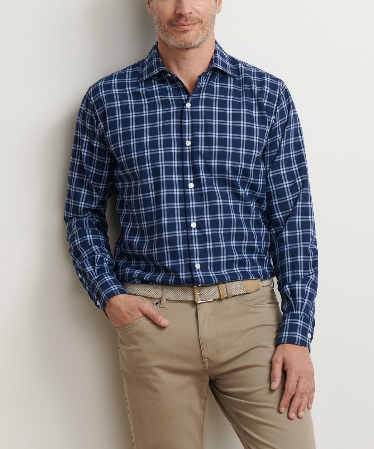 Peter Millar Long Sleeve Spread Collar Performance Flannel Mystic Sport Shirt, Men's Big & Tall