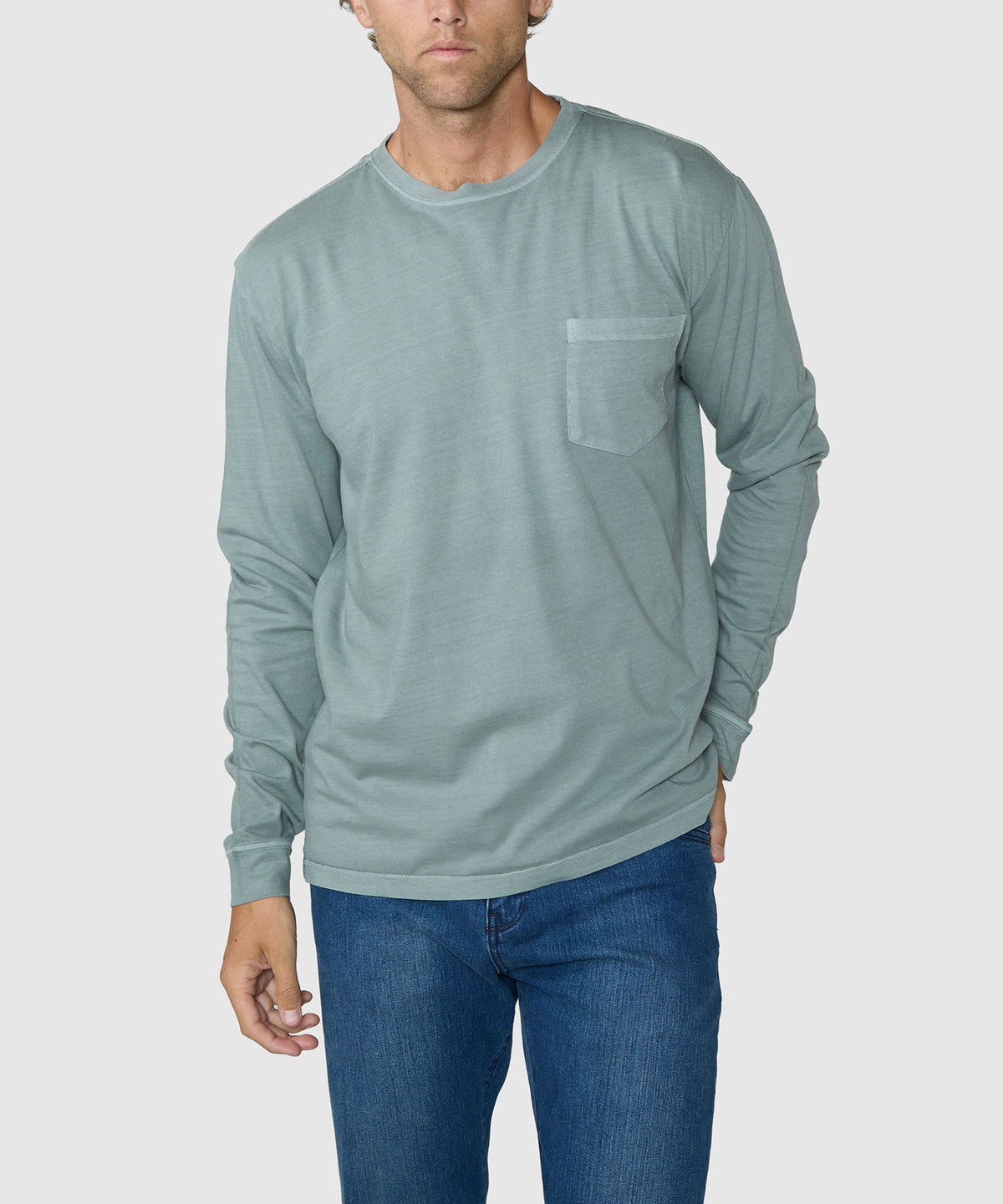 Westport Lifestyle Long Sleeve Ocean Washed Crew Neck Pocket T-Shirt, Men's Big & Tall